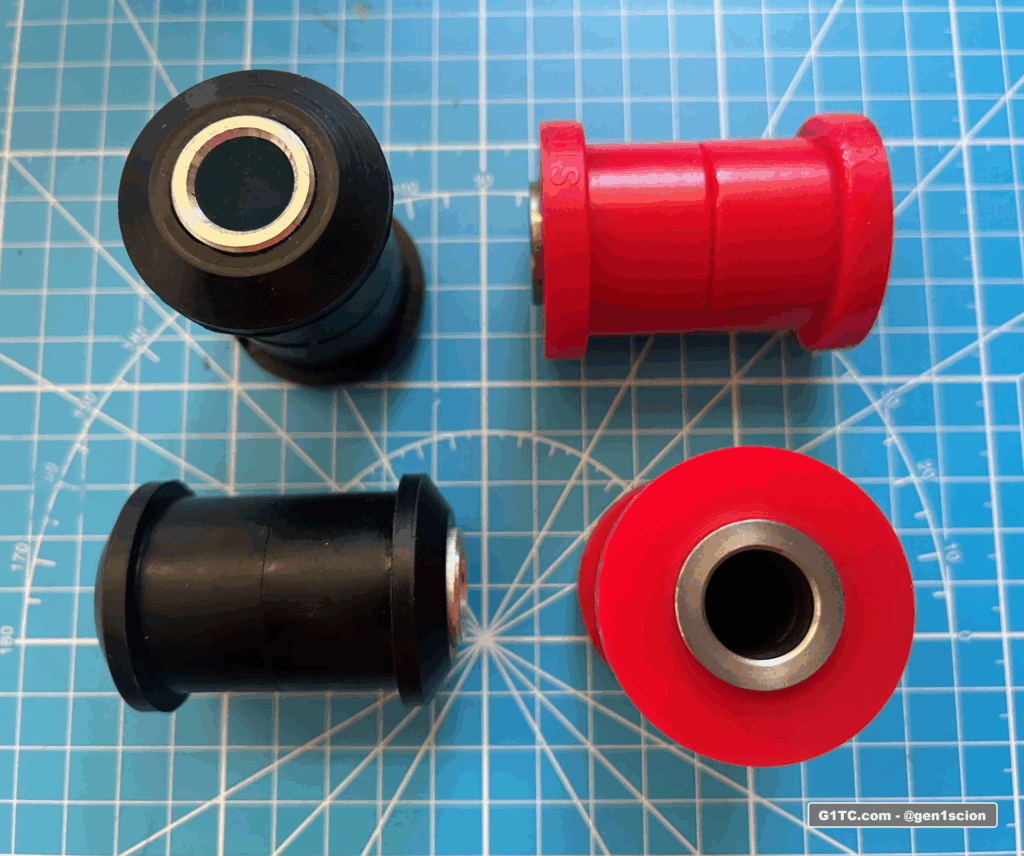 2005-2010 Scion tC lower control arm polyurethane bushings PSB and Strong Flex compared