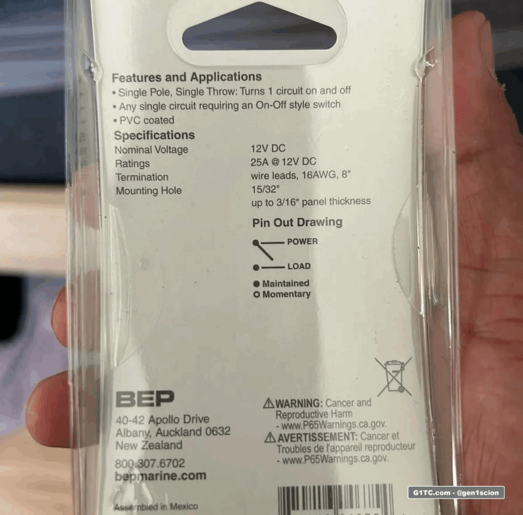 25A SPST fuel pump cut switch specs