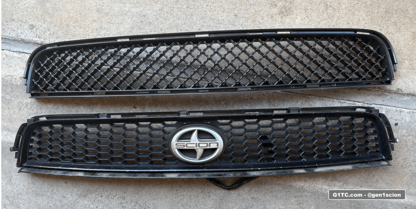 aftermarket badgless grill vs Scion tC OEM grill