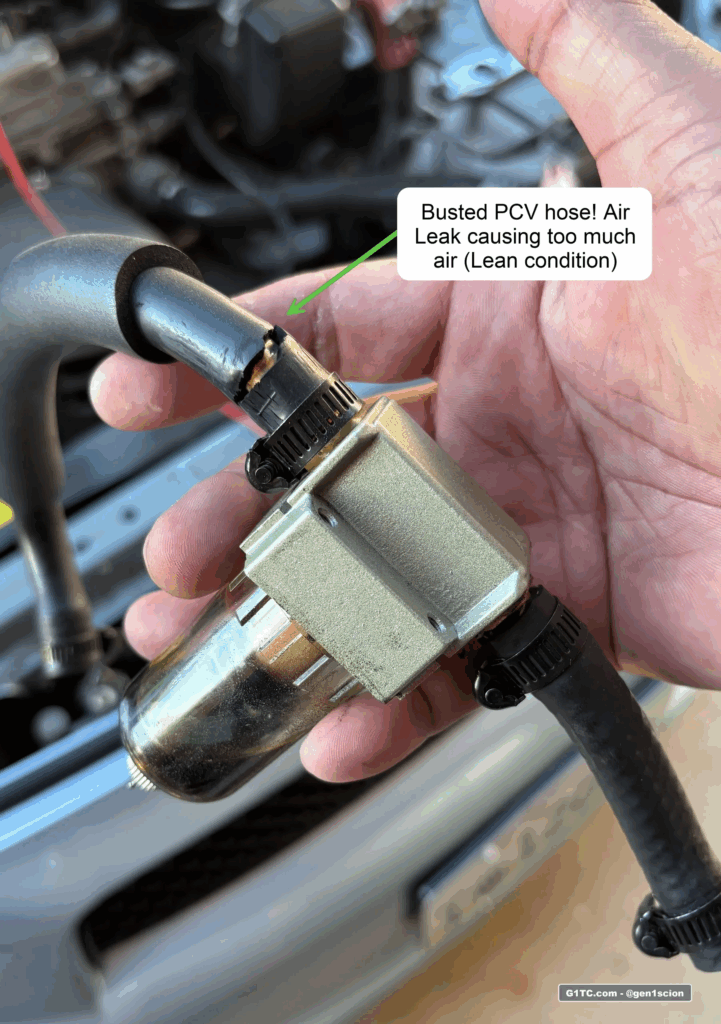 busted PCV valve hose causing P0171 CEL code