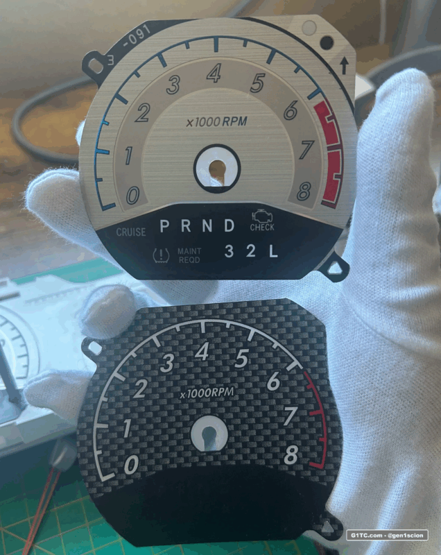 carbon fiber style black cat custom and oem gauge face compared