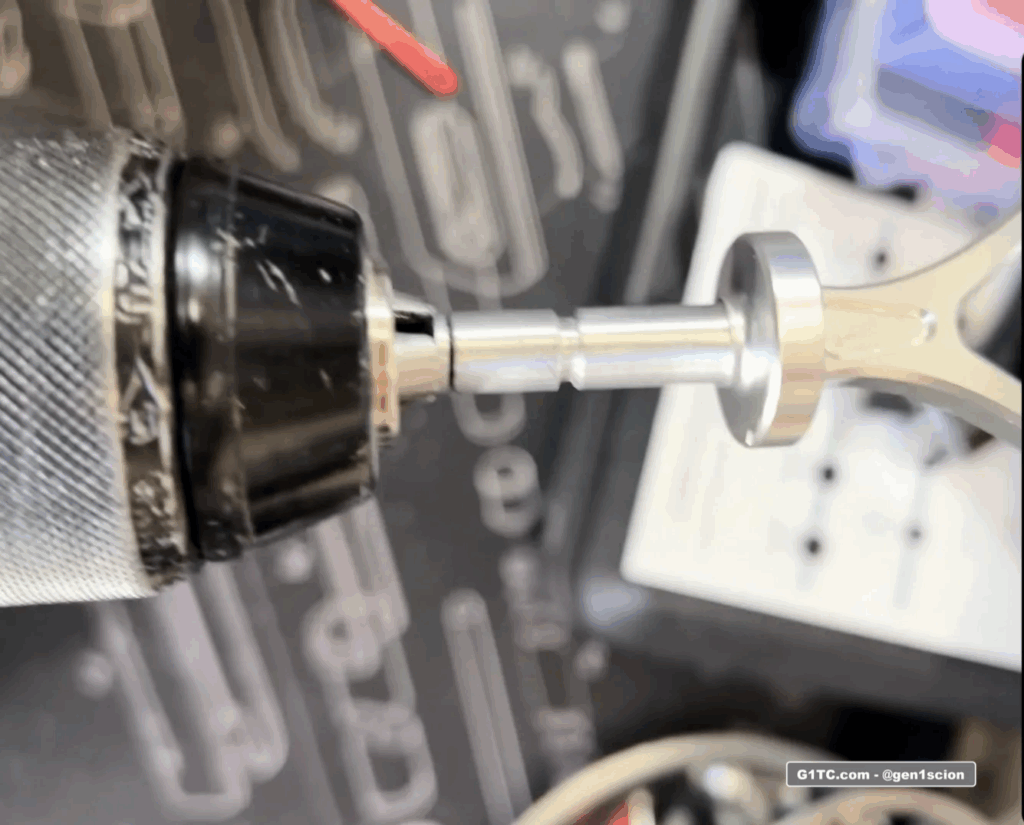 Custom oil dipstick handle hand fitting in drill chuck