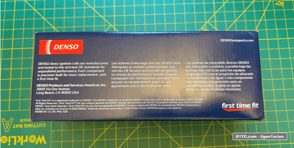 Denso 673-1307 replacement ignition coil packs side of box