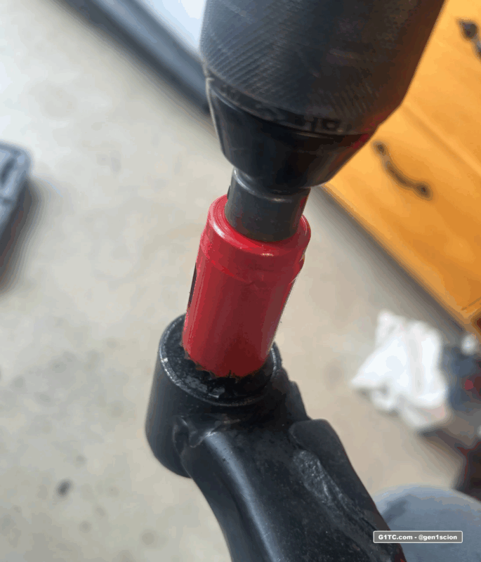 drilling out the old lower control arm bushing scion tc 1st gen