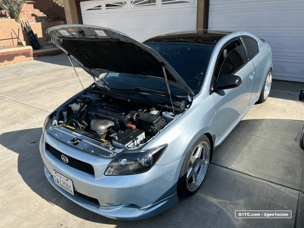 dual redline tuning hood struts installed scion tc1