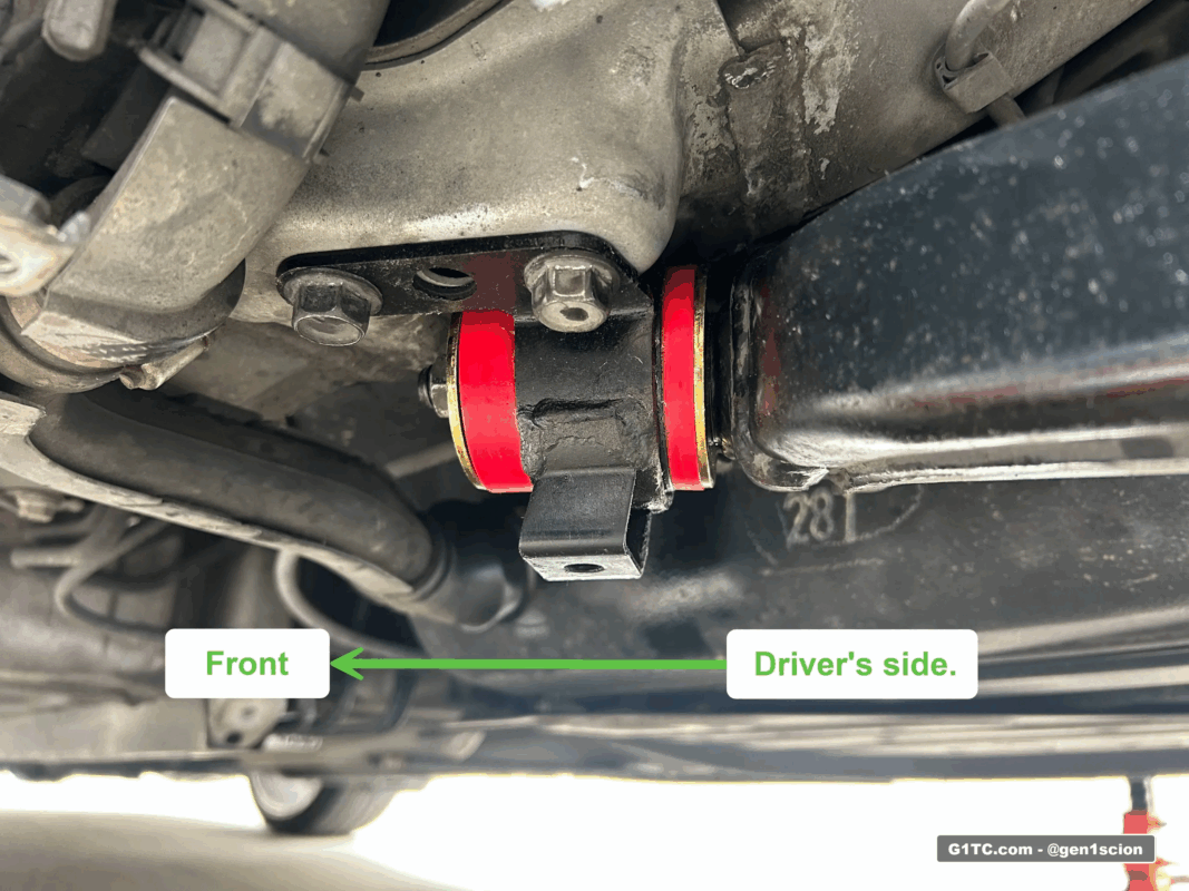 Energy suspension Scion tC rear trailing arm polyurethane bushing installed