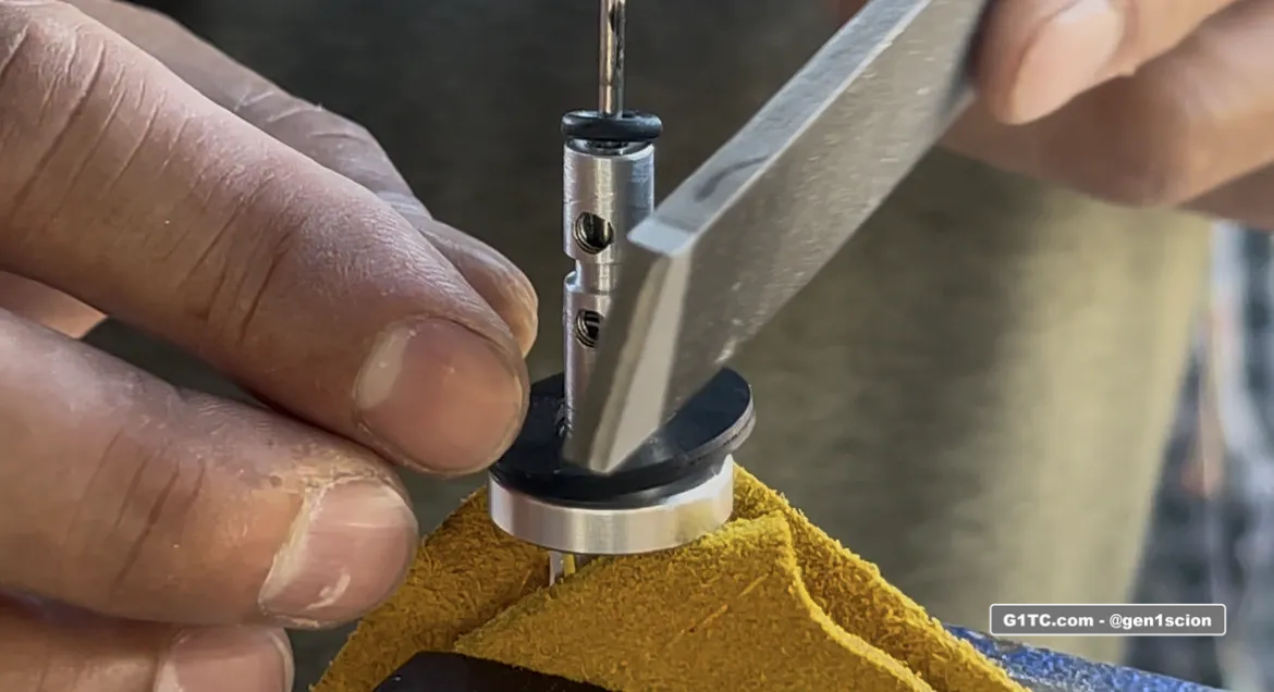 filing down the roll pin excess stick out custom oil dipstick handle