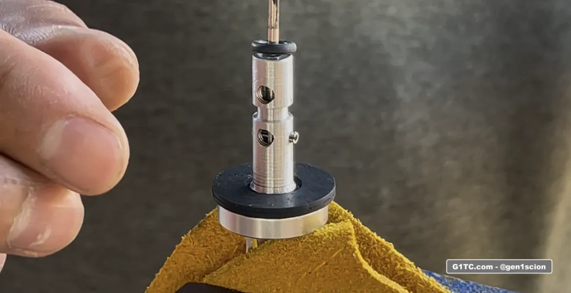 final trim of roll pin on custom billet aluminum oil dipstick handle