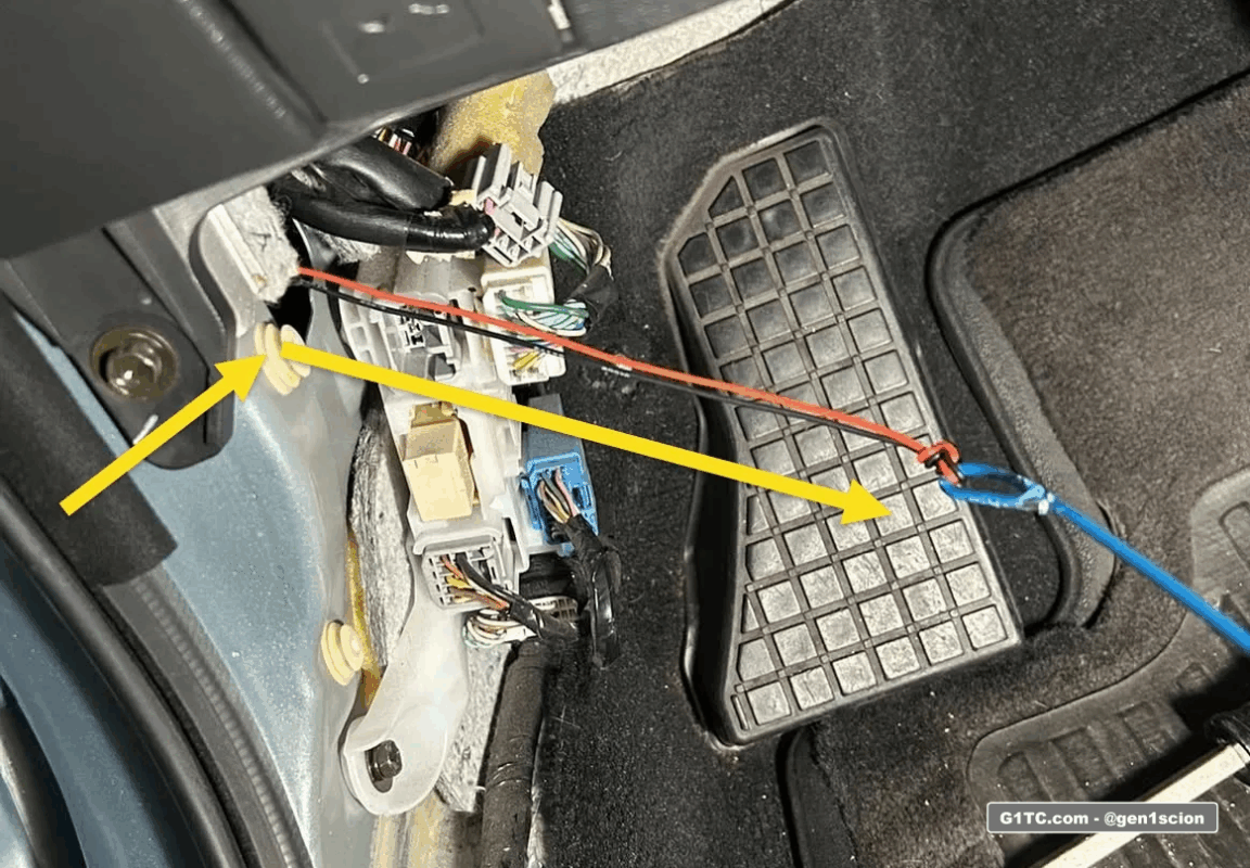 fishing wires through door jam for door card mounted alarm LED