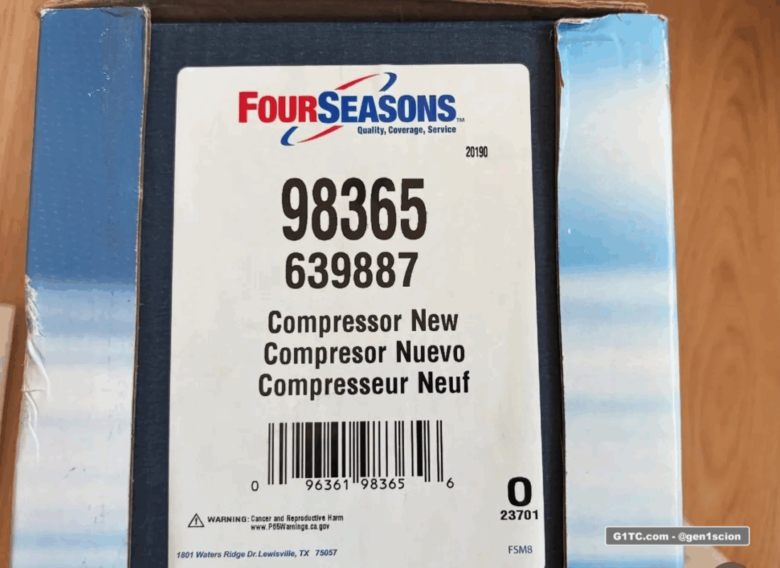 Four seasons 98365 AC compressor replacement Scion tC