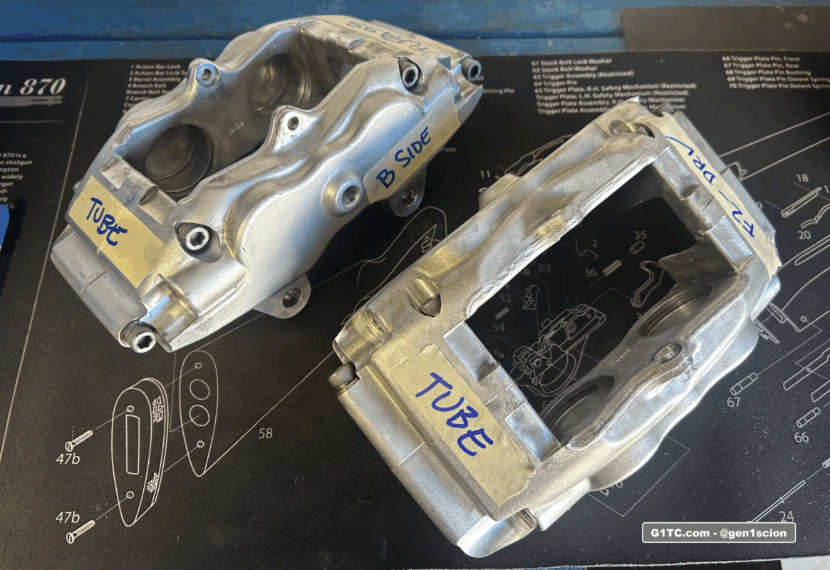 front wilwood BBK calipers completely stripped of powdercoat and paint