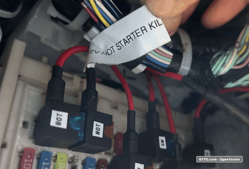 fuse taps labelled hot or switched power