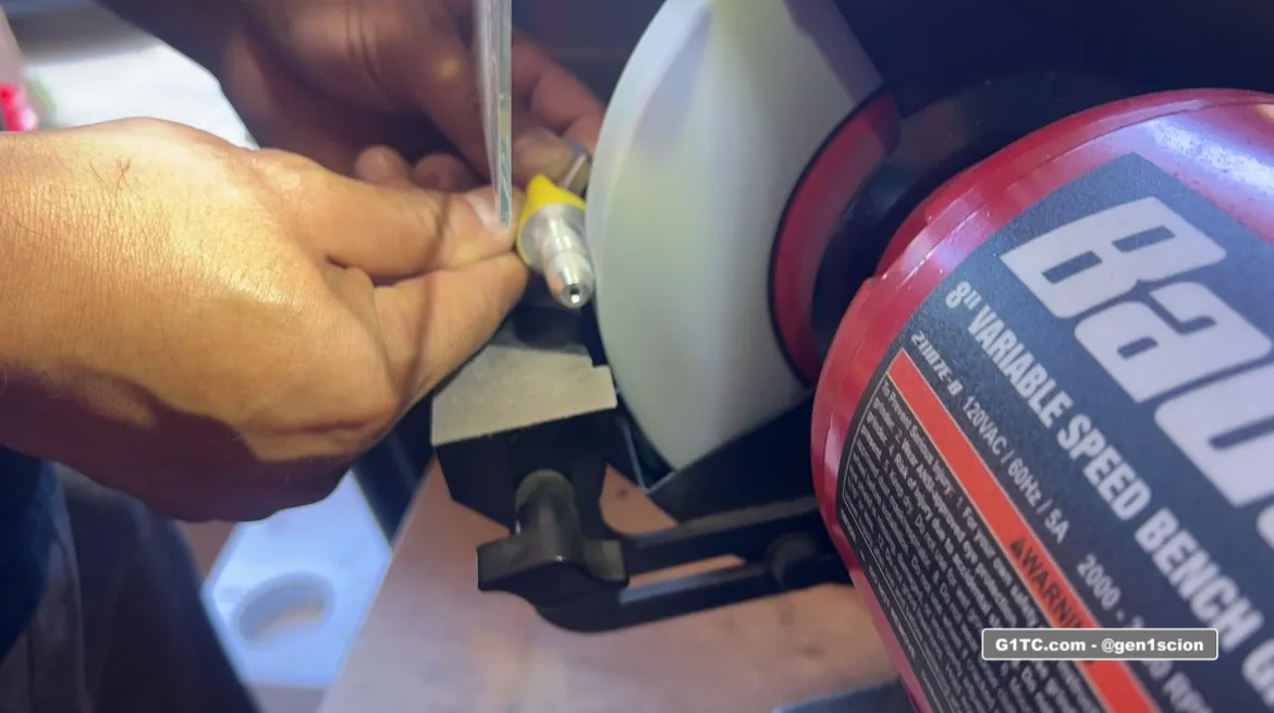 grinding down the circumfrence of the custom oil dipstick handle