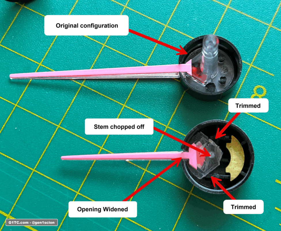 how to modify cluster gauge needle cups for OEM style red needle retrofit