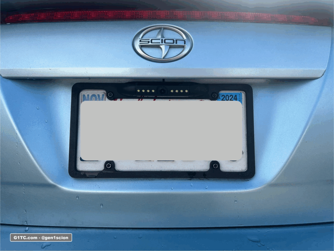 license plate mounted rear backup camera installed