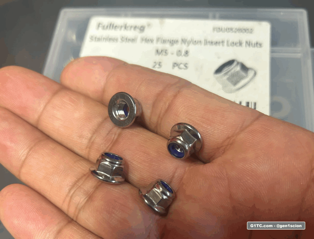 M5 0.8 nylon locking nuts to secure bolts on rear hatch