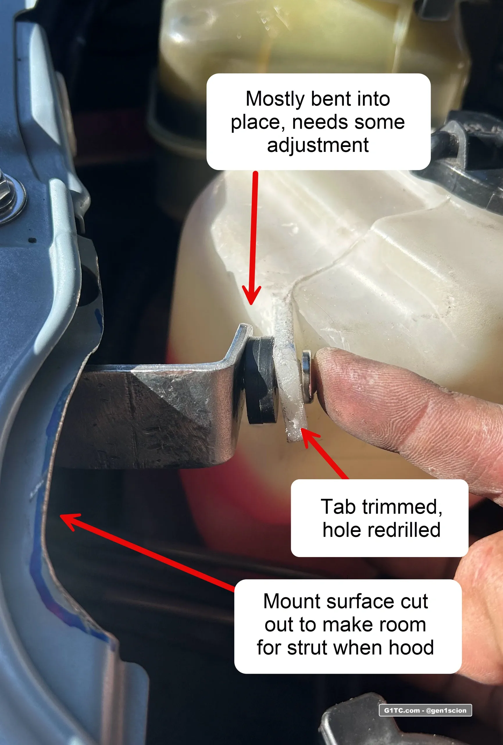 making clearance for passenger side hood strut