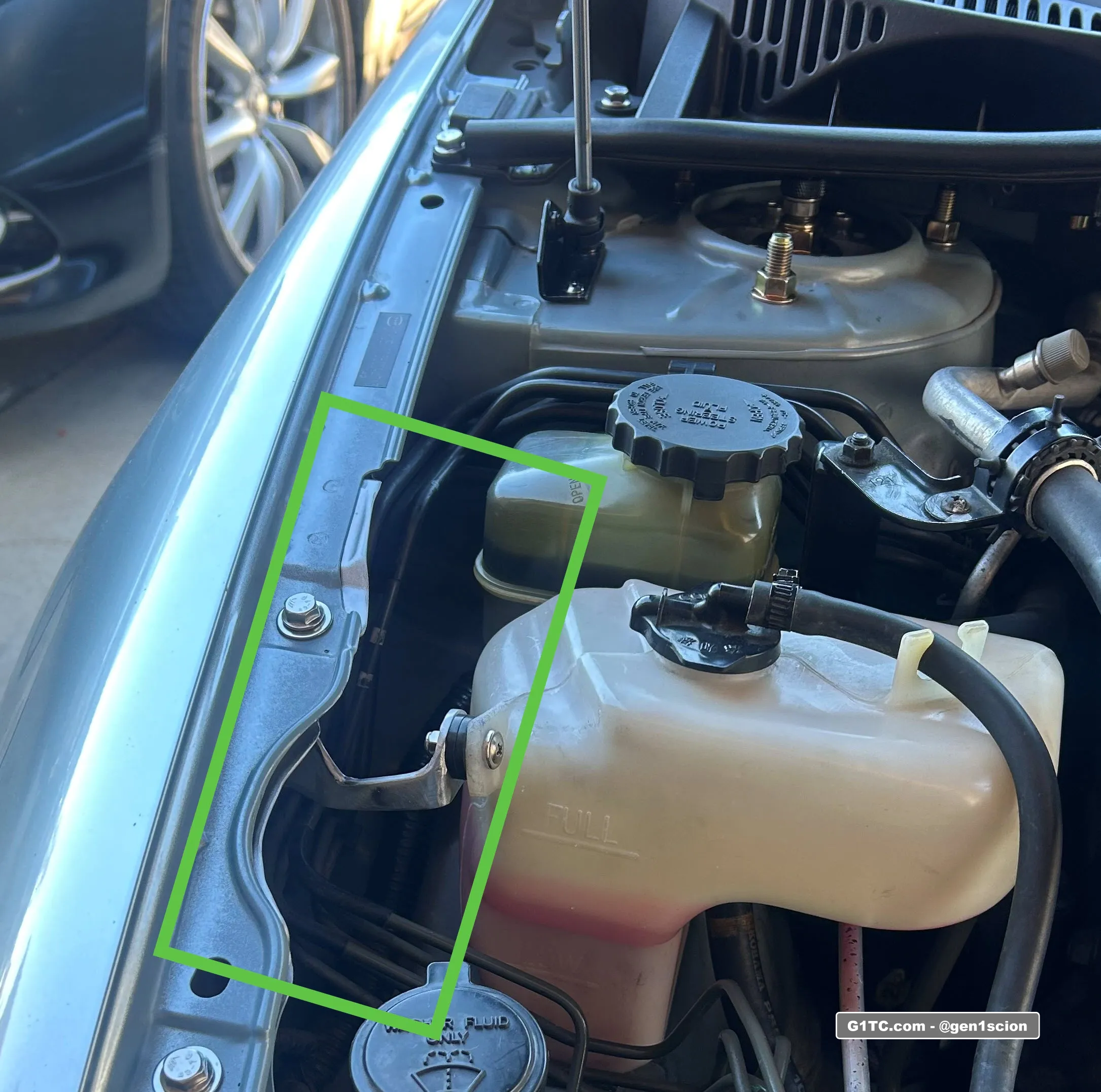 making clearance for the custom passenger side hood strut install