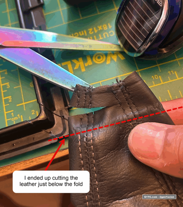 manual boot trimming to fit automatic shift knob