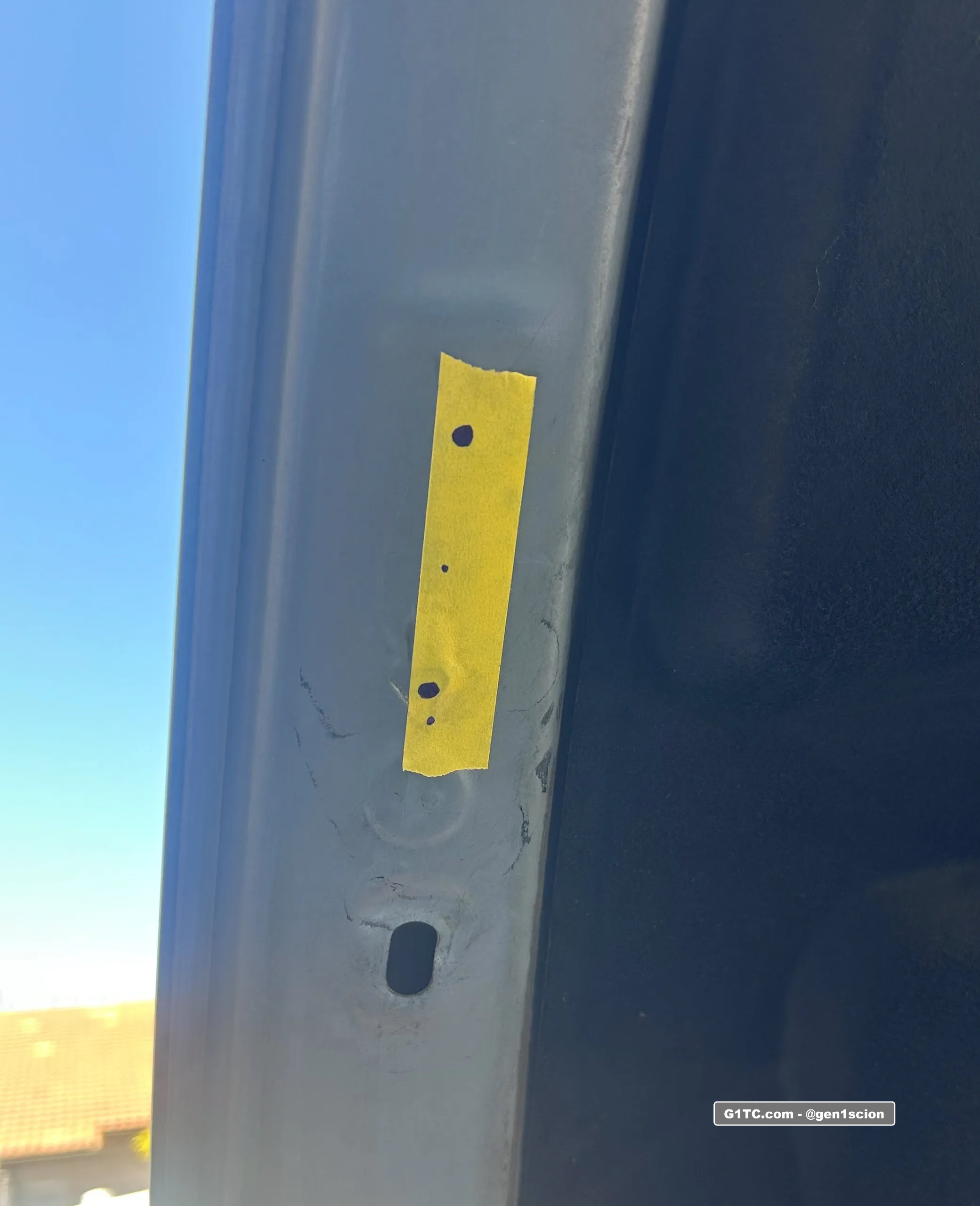 marking hole locations for hood strut bracket redline tuning