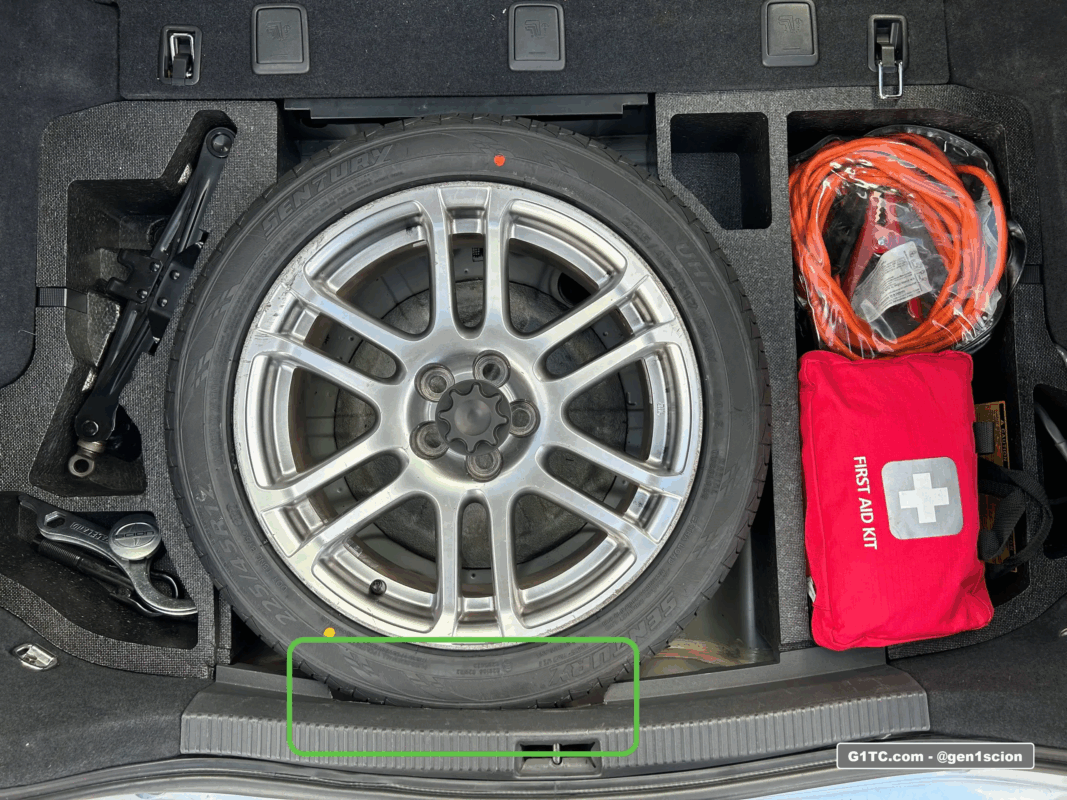 OEM split spoke full size spare fits in trunk with minor trimming 225 45 17