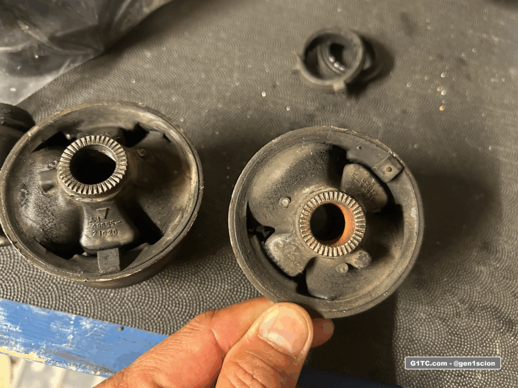 old lower front control arm bushings pressed out 1st gen scion tc