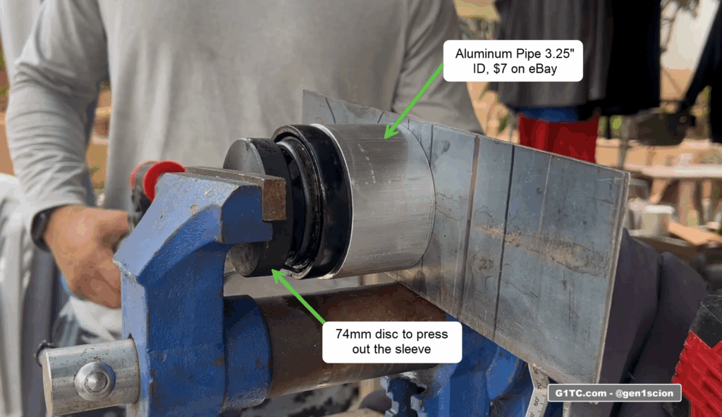 pressing out front control arm bushing with vise