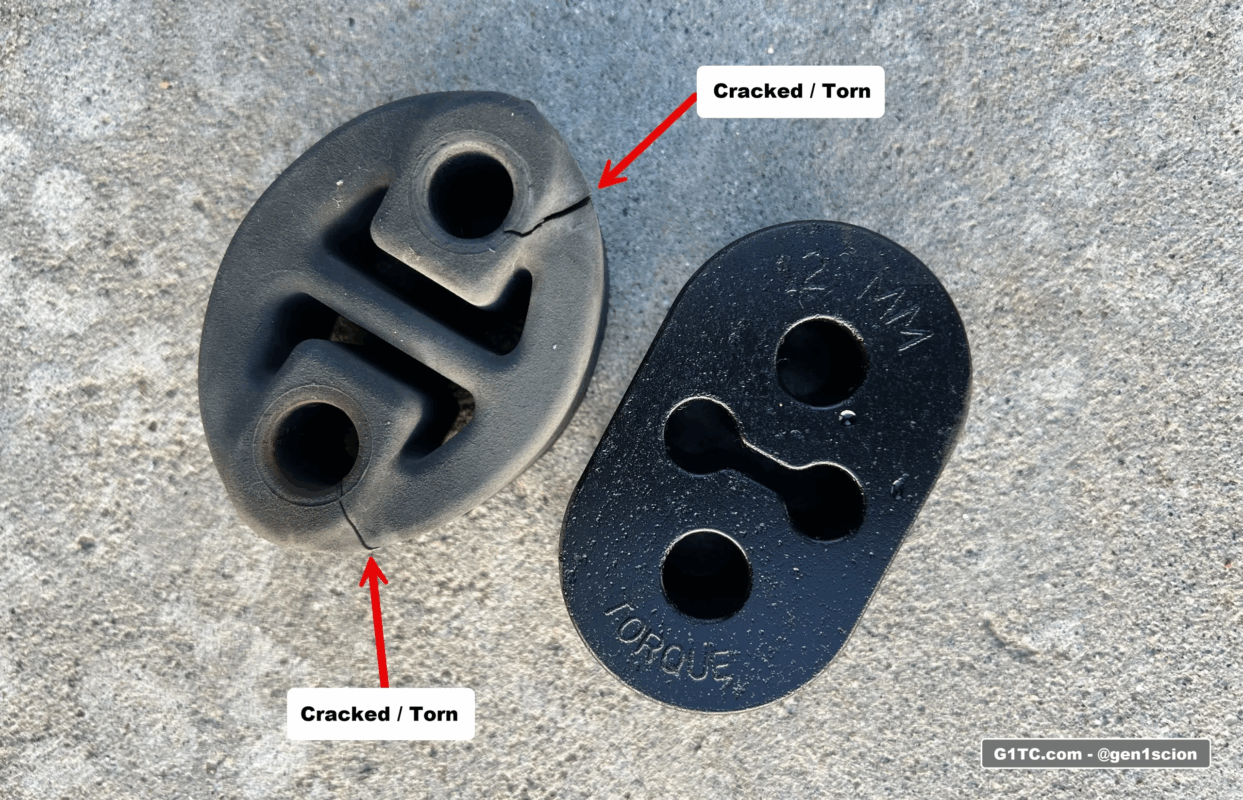 replacing old rubber exhaust hangers with torque solution polyurethane mounts