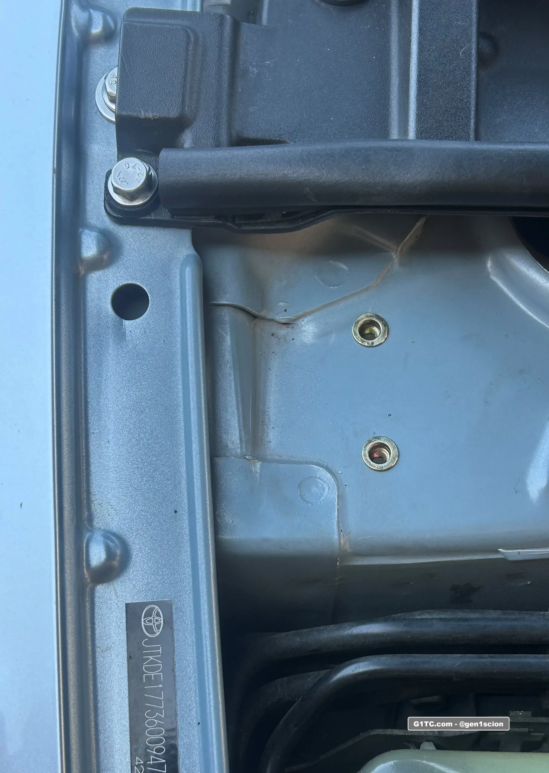 rivnuts installed for lower hood strut bracket