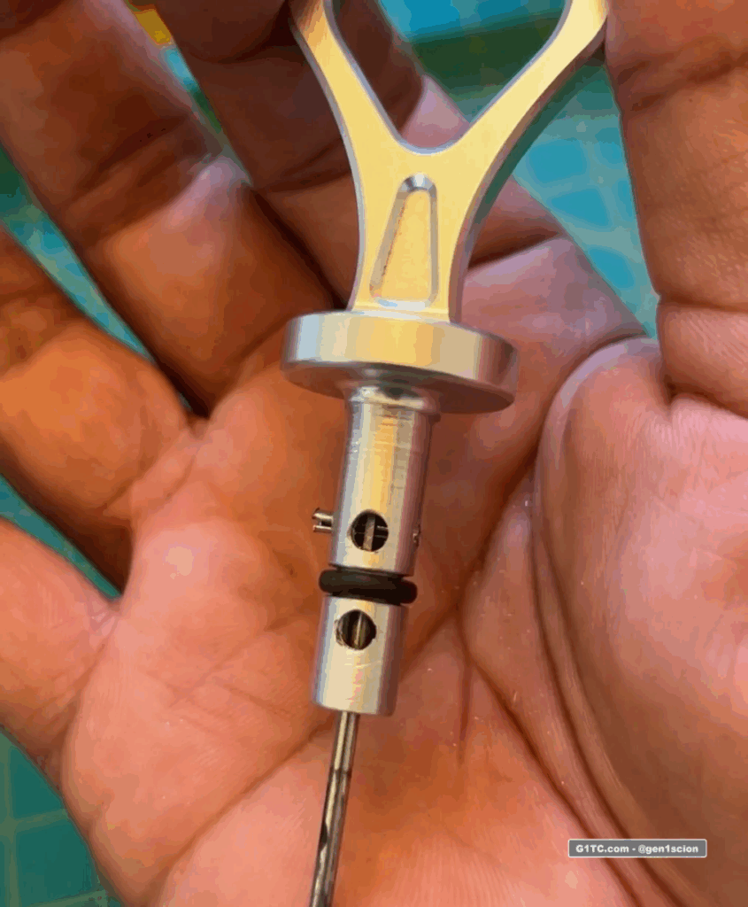 roll pin installed for Custom billet aluminum oil dipstick handle