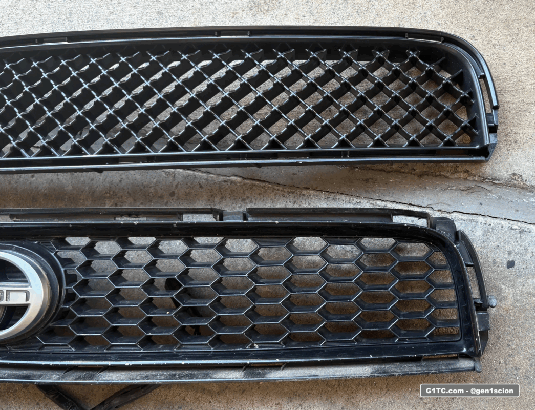 Scion tC aftermarket badgeless grill and OEM compared