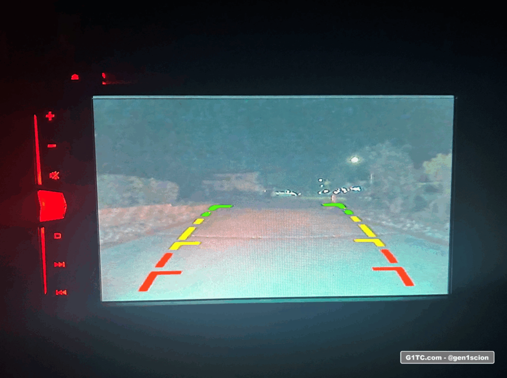 Scion tC rear backup camera installed night view