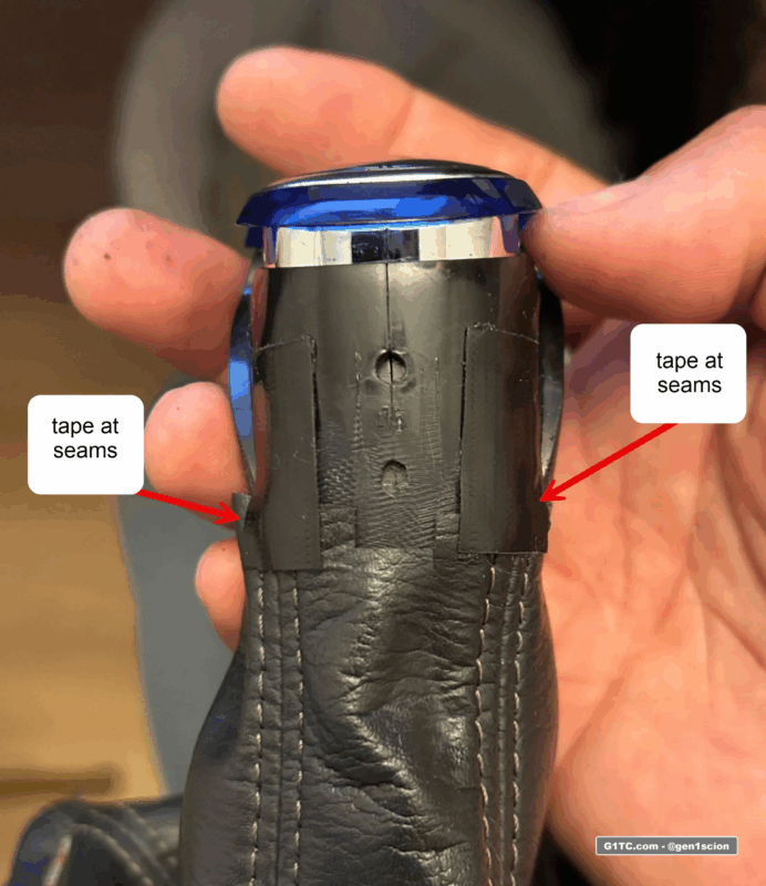 tape the seams to secure manual boot to knob