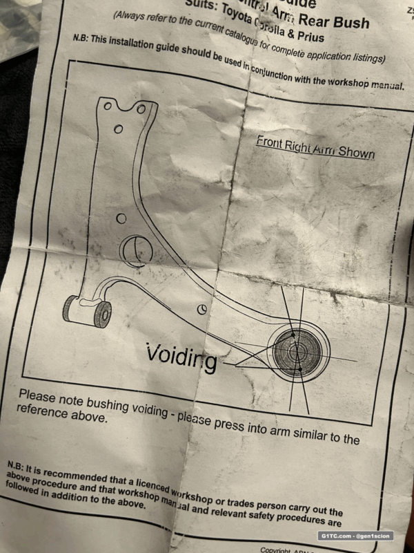 Whiteline front control arm bushings instructions installation orientation
