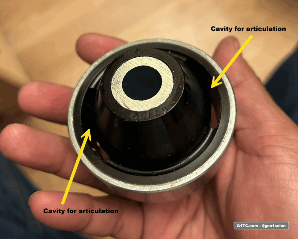 whiteline lower control arm bushing cavity for proper articulation