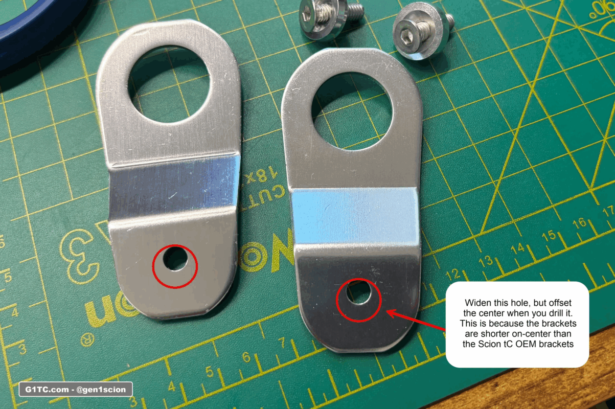 widening the moutning hole on the civic EK brackets to fit the Scion tC