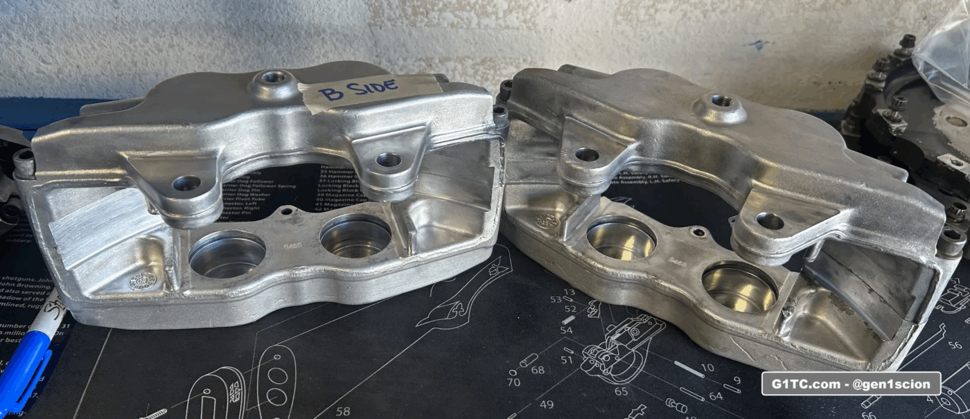 wilwood bbk calipers stripped bare aluminum ready for powdercoat