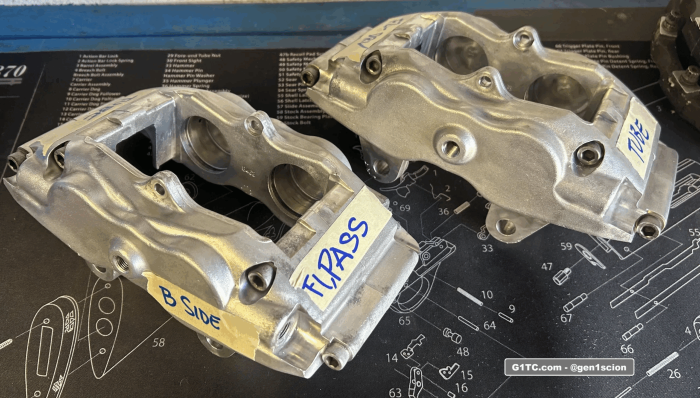 Wilwood front BBK restoration powdercoat removed Scion tC 2005-2010