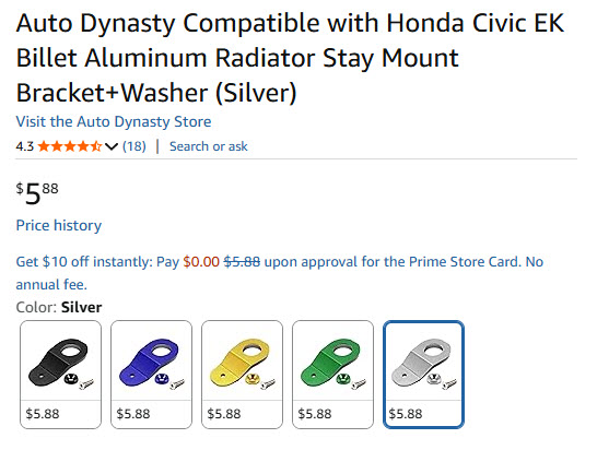 Civic EK radiator bracket colors