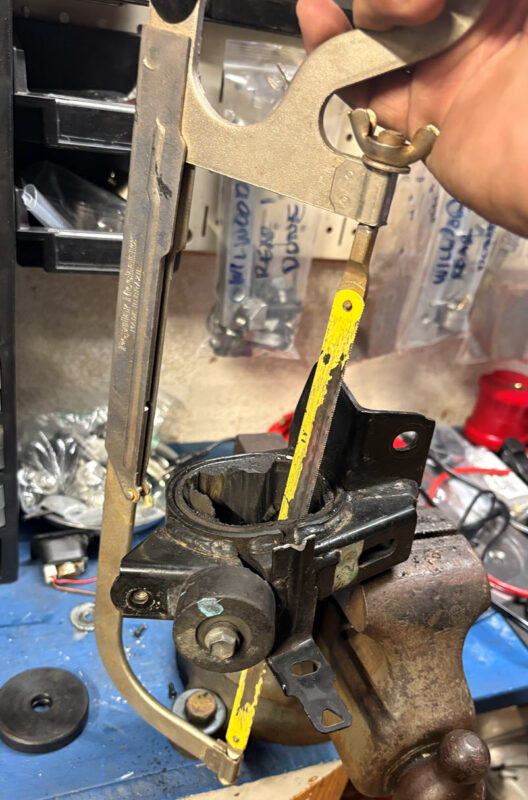 cut old transmission bushing sleeve out