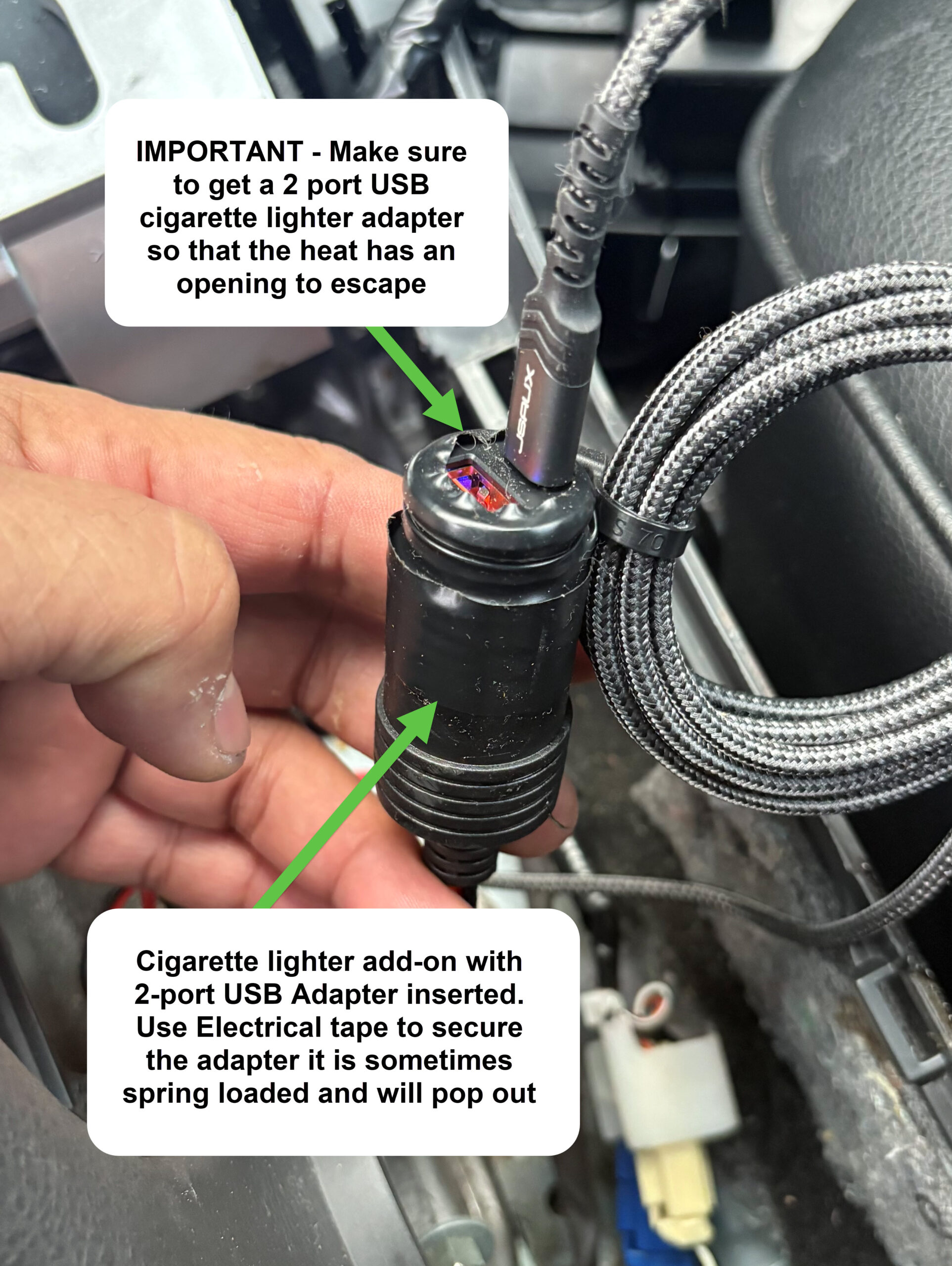 hardwired cigarette lighter socket and 2-port USB adapter