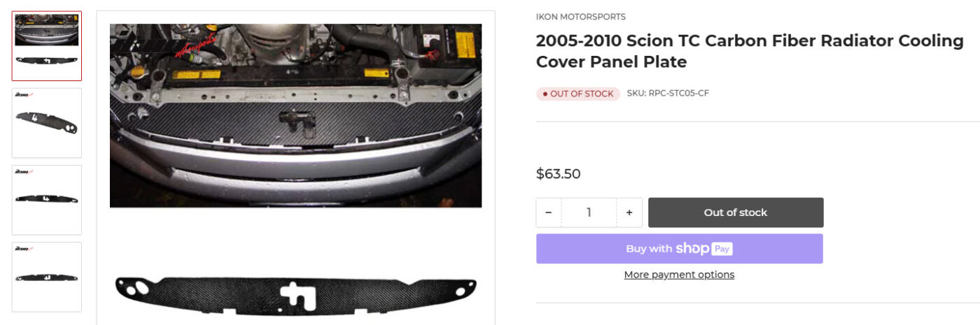 icon motorsports carbon fiber radiator cooling panel cover plate