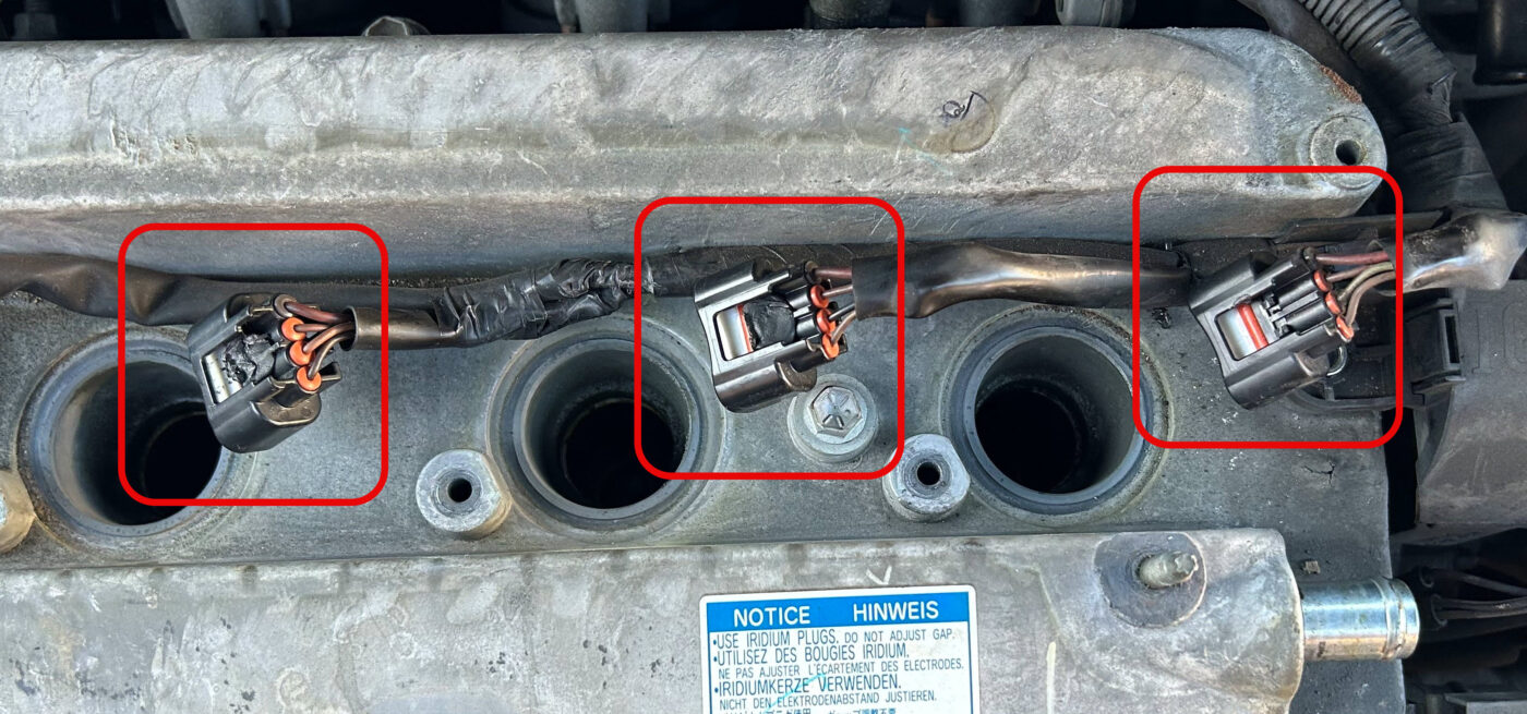 melted or broken ignition coil harness clips