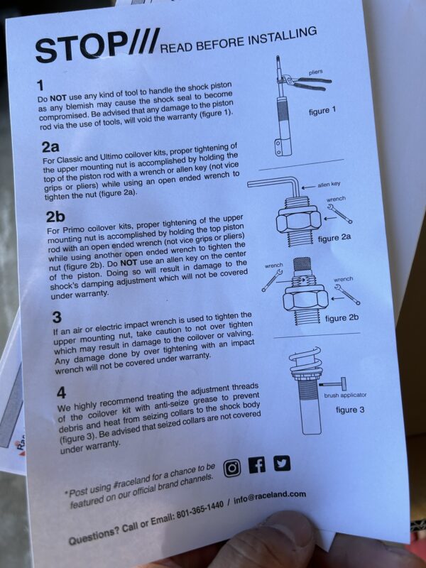 Raceland classic coilover installation instructions