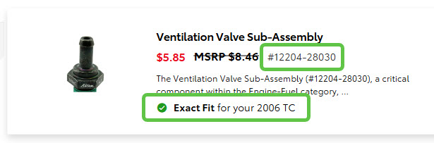 scion tc PCV valve 12204-28030