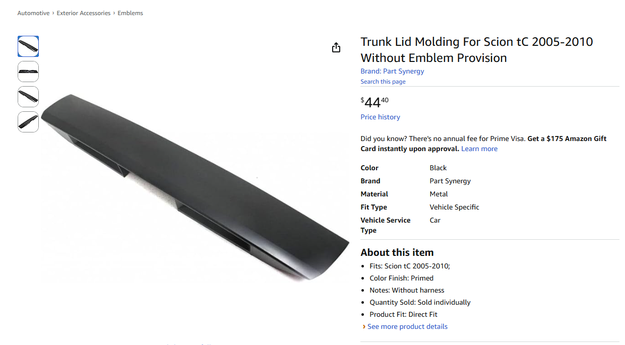 scion tc trunk garnish trim no emblem provision