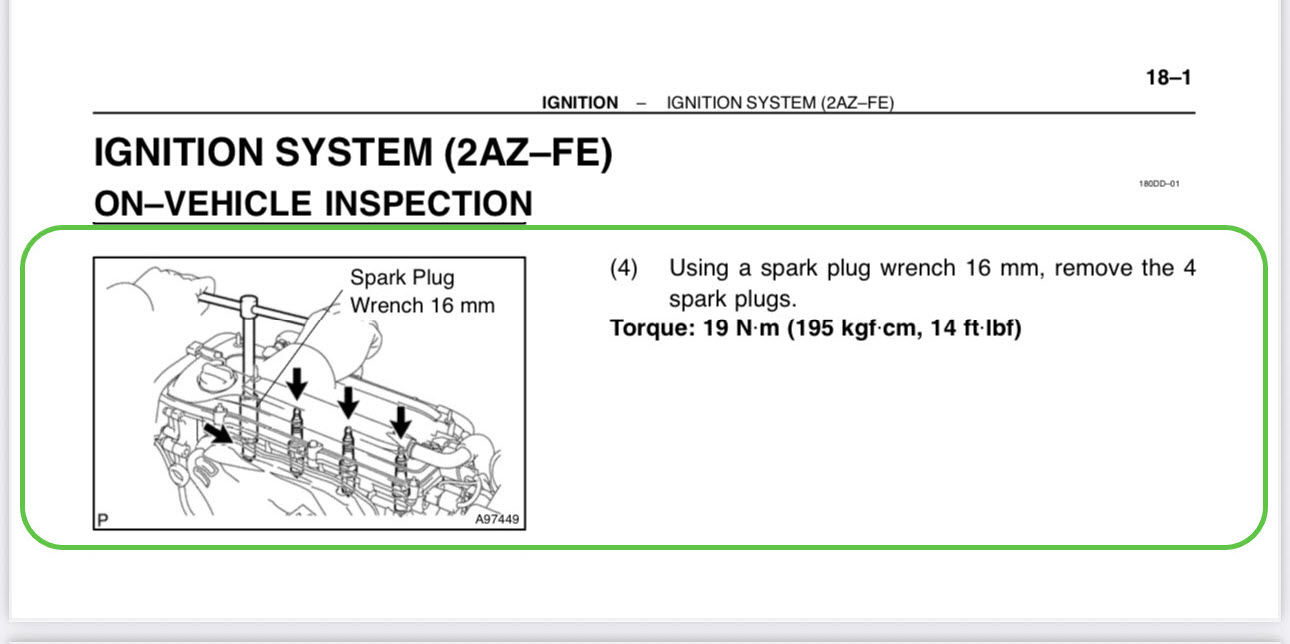 spark plug torque value 2005-2010 scion tc 14ft lb