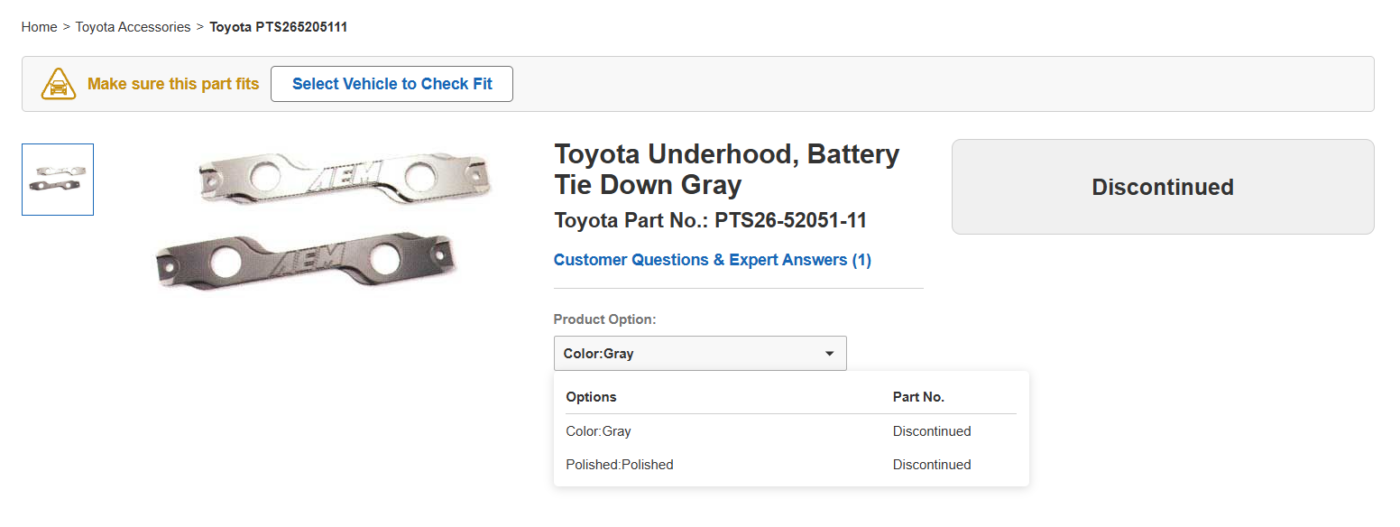 AEM Battery Tie OEM Toyota Rare discontinued PTS26-52051-11