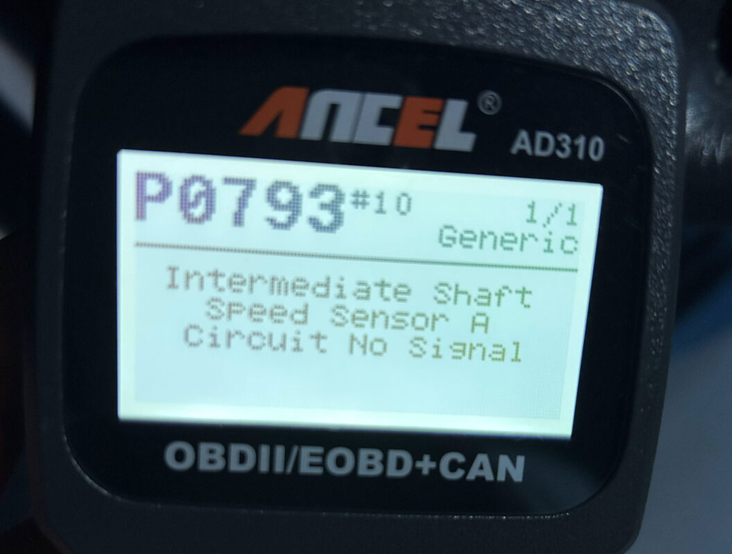P0793 CEL Intermediate Shaft Speed Sensor A